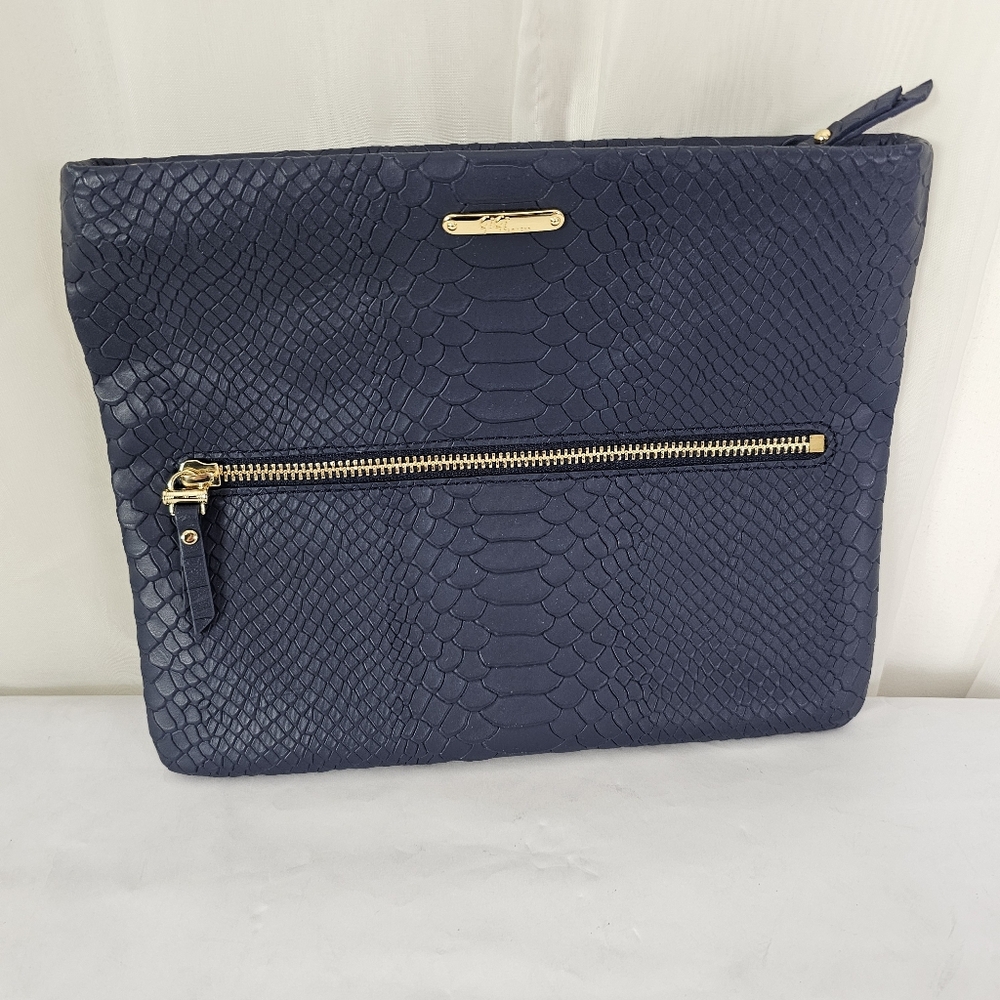 GiGi New York Navy Blue Clutch Bag Reptile Texture
